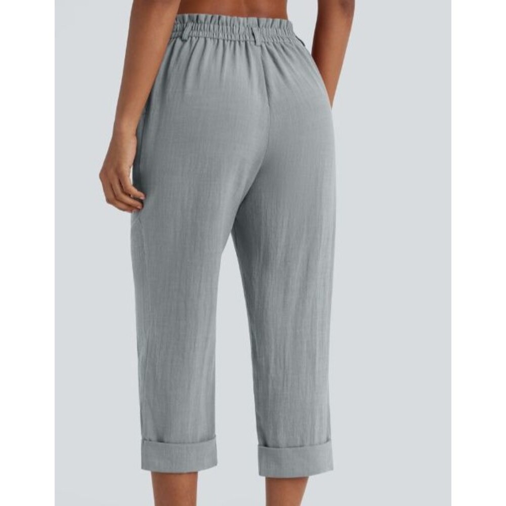 Halara Woven Linen Look High Waist Side Pocket Cropped Cuffed Pants Size XL